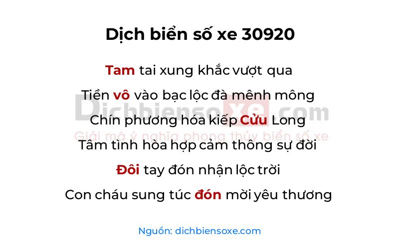 Dịch thơ biển số 30920