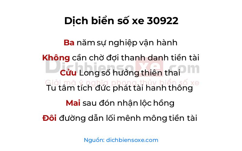 Dịch thơ biển số 30922