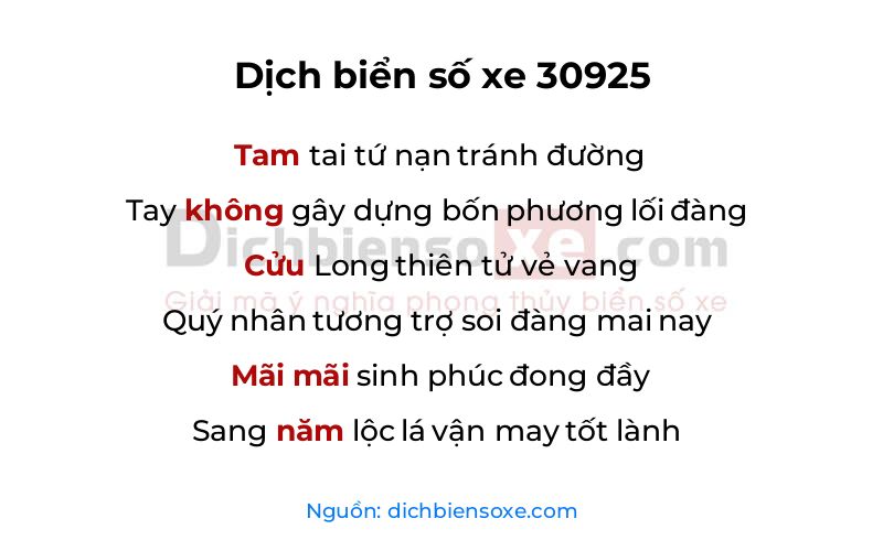 Dịch thơ biển số 30925