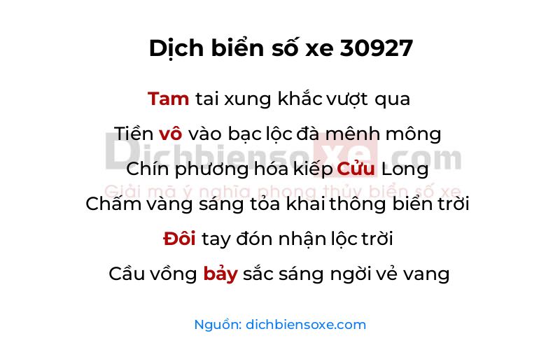 Dịch thơ biển số 30927