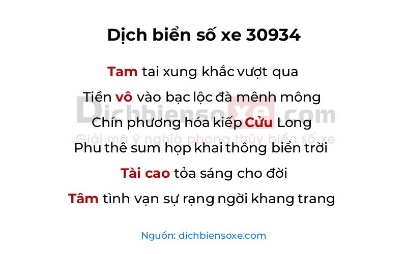 Dịch thơ biển số 30934