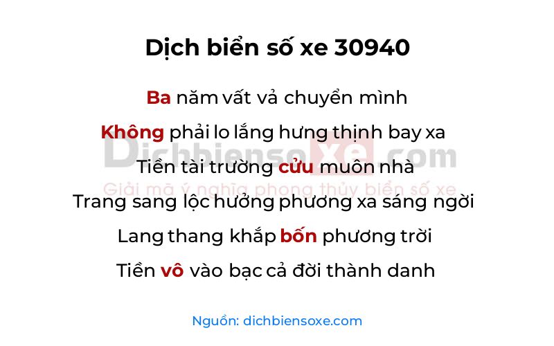 Dịch thơ biển số 30940