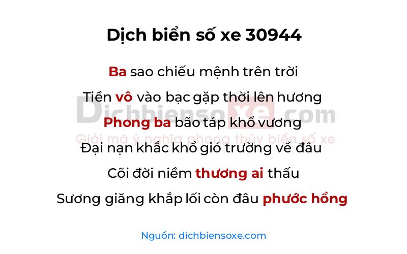 Dịch thơ biển số 30944