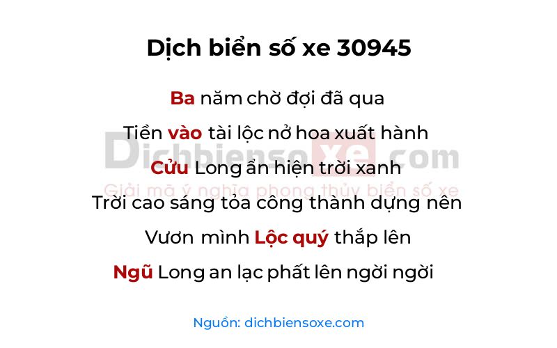 Dịch thơ biển số 30945