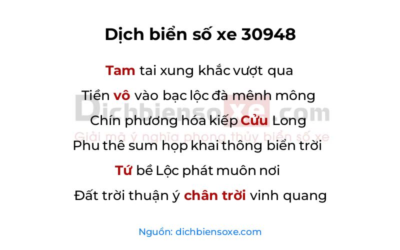 Dịch thơ biển số 30948