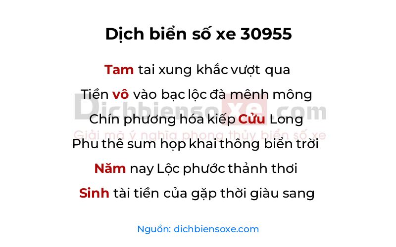 Dịch thơ biển số 30955