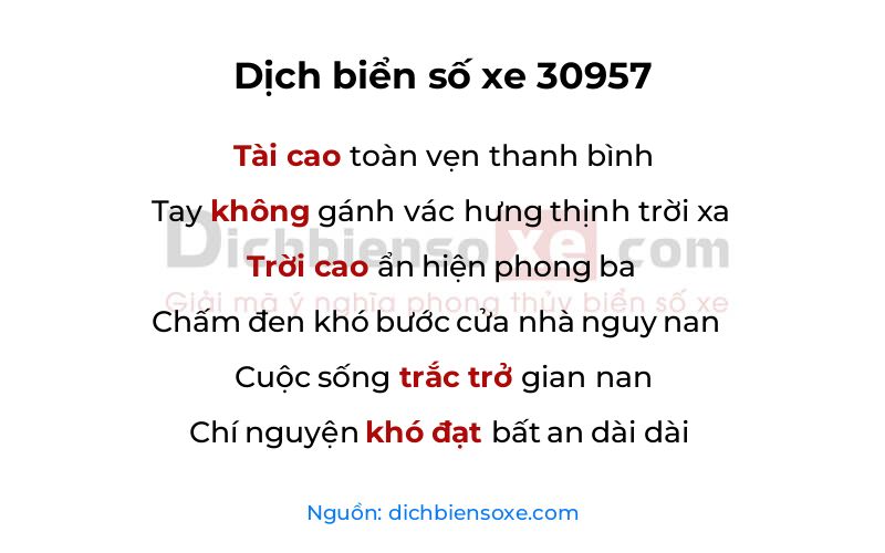 Dịch thơ biển số 30957