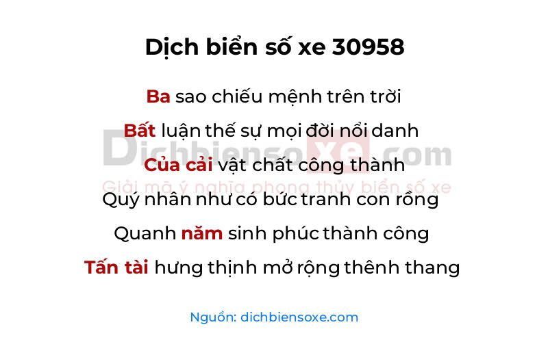 Dịch thơ biển số 30958