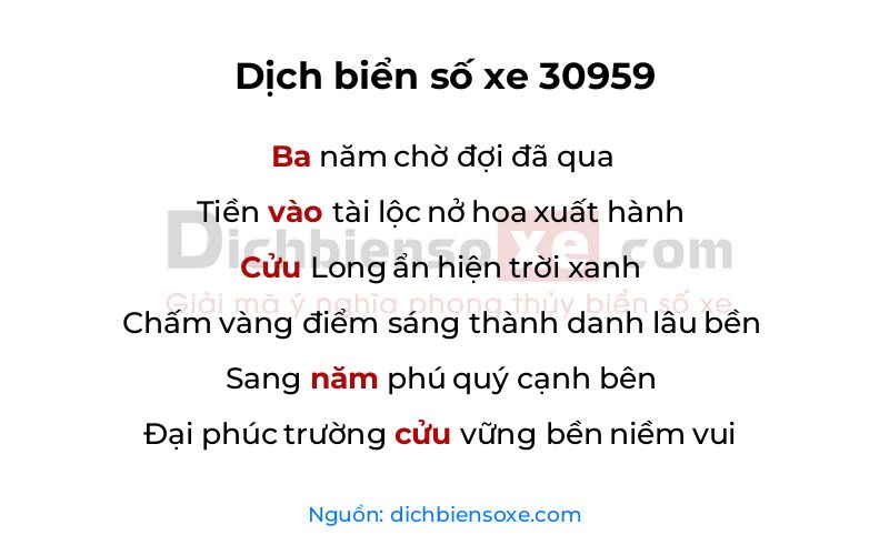 Dịch thơ biển số 30959