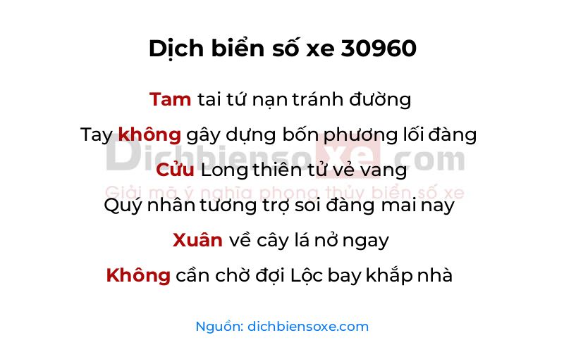 Dịch thơ biển số 30960