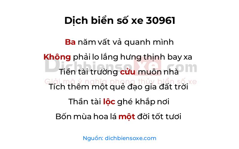 Dịch thơ biển số 30961