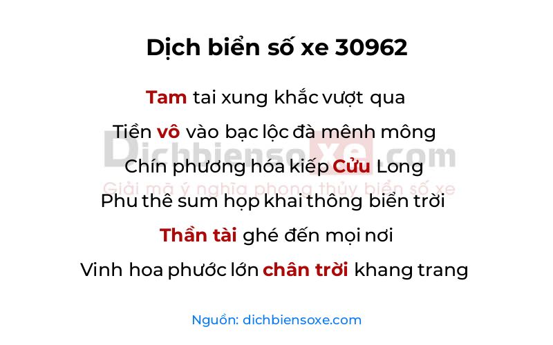 Dịch thơ biển số 30962