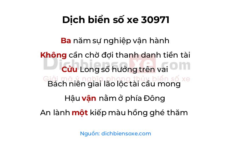 Dịch thơ biển số 30971