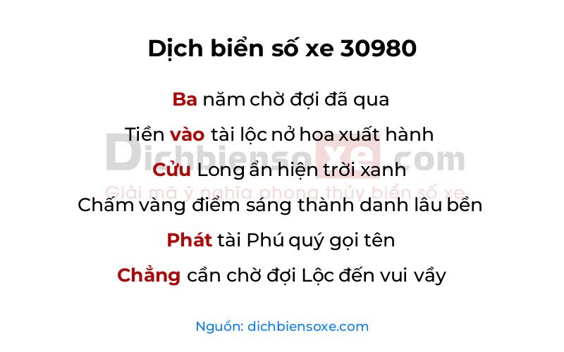 Dịch thơ biển số 30980