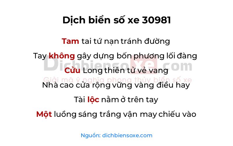 Dịch thơ biển số 30981