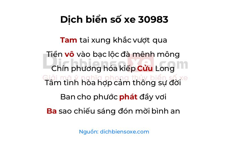 Dịch thơ biển số 30983