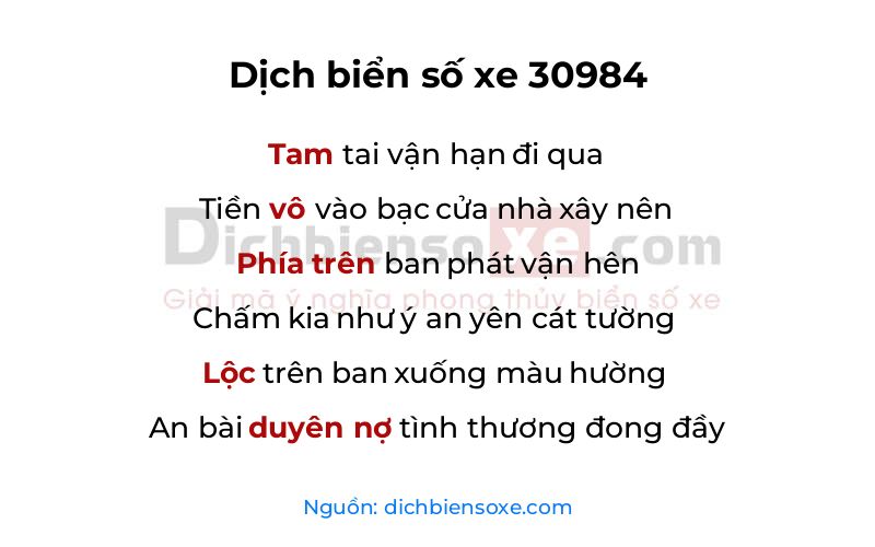 Dịch thơ biển số 30984