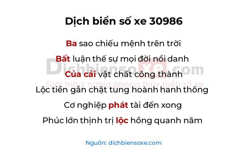 Dịch thơ biển số 30986