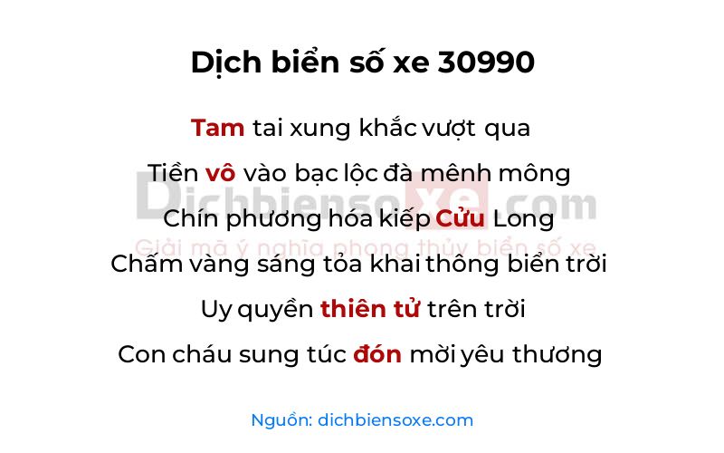 Dịch thơ biển số 30990