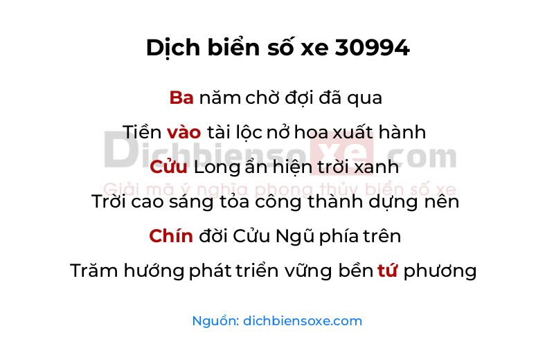 Dịch thơ biển số 30994