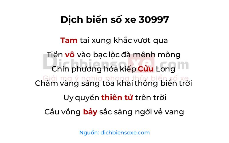 Dịch thơ biển số 30997