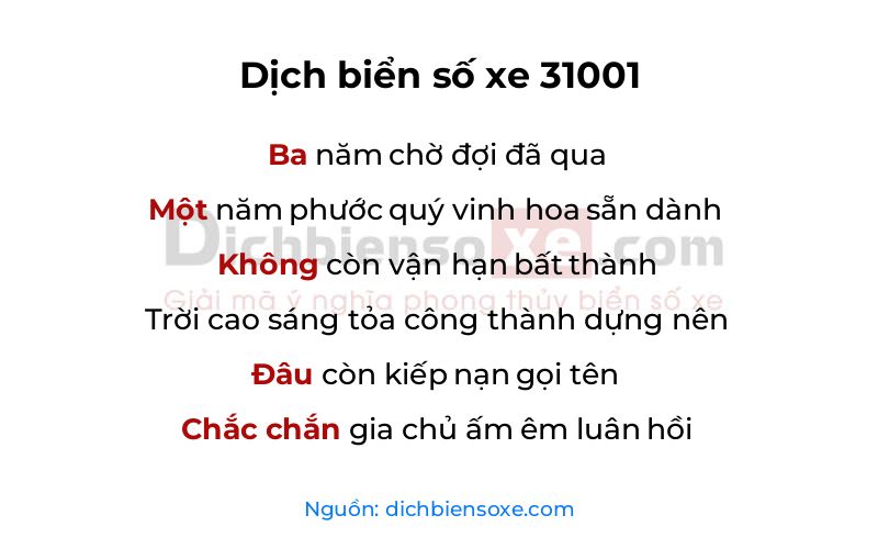 Dịch thơ biển số 31001