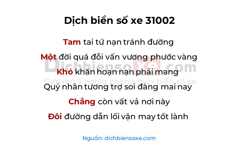 Dịch thơ biển số 31002