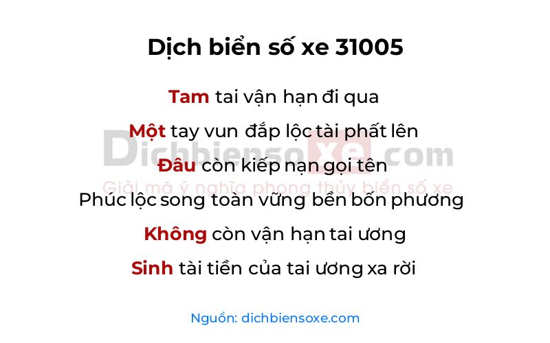 Dịch thơ biển số 31005