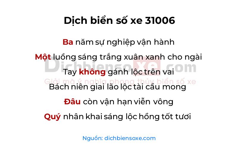 Dịch thơ biển số 31006