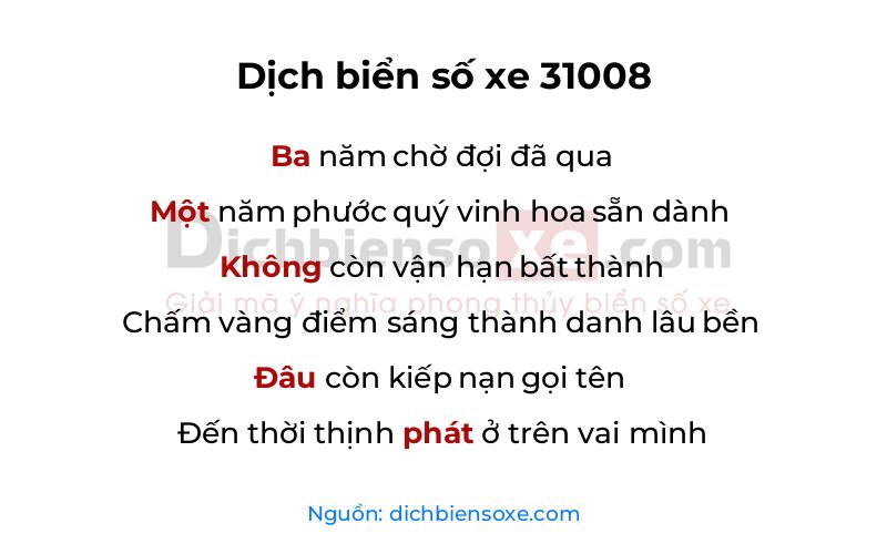 Dịch thơ biển số 31008