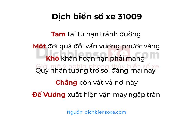 Dịch thơ biển số 31009