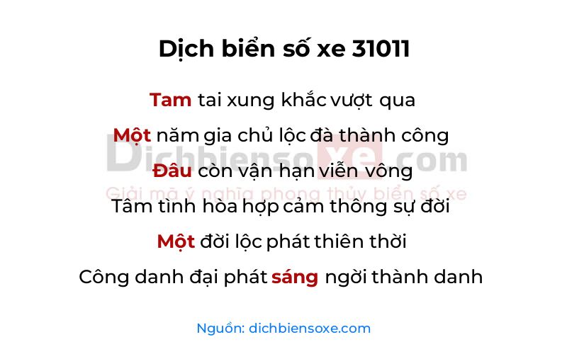 Dịch thơ biển số 31011