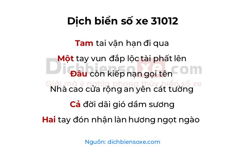 Dịch thơ biển số 31012