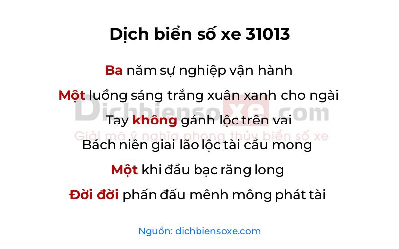 Dịch thơ biển số 31013