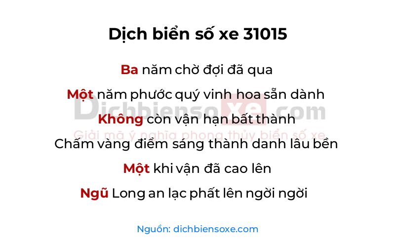 Dịch thơ biển số 31015