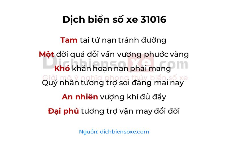 Dịch thơ biển số 31016