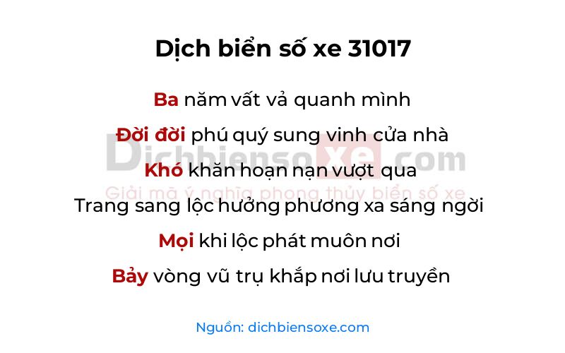 Dịch thơ biển số 31017