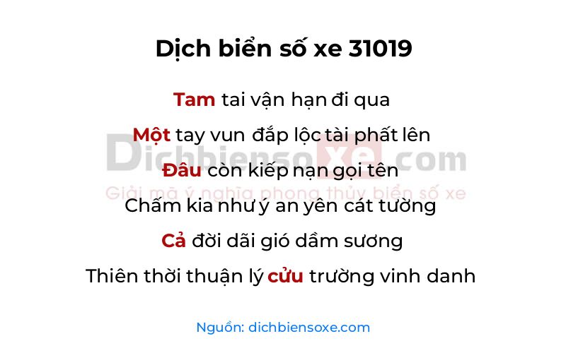 Dịch thơ biển số 31019