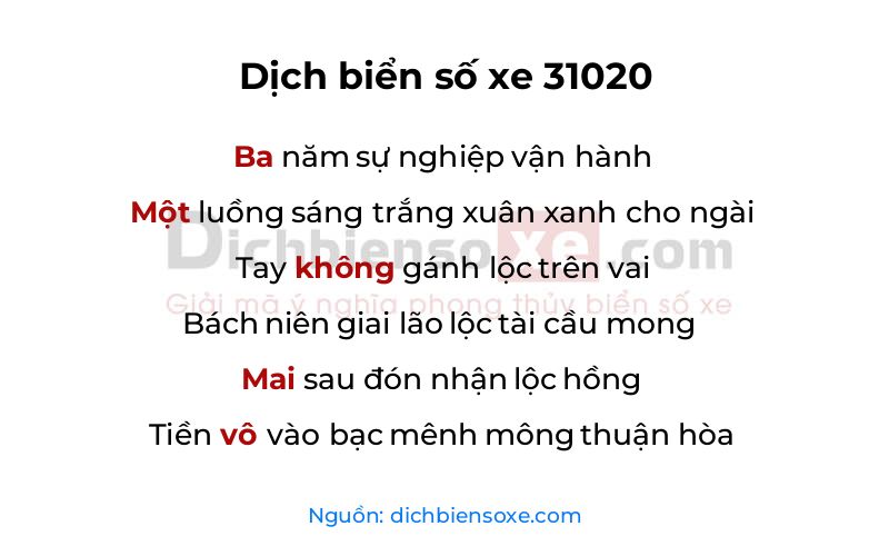 Dịch thơ biển số 31020