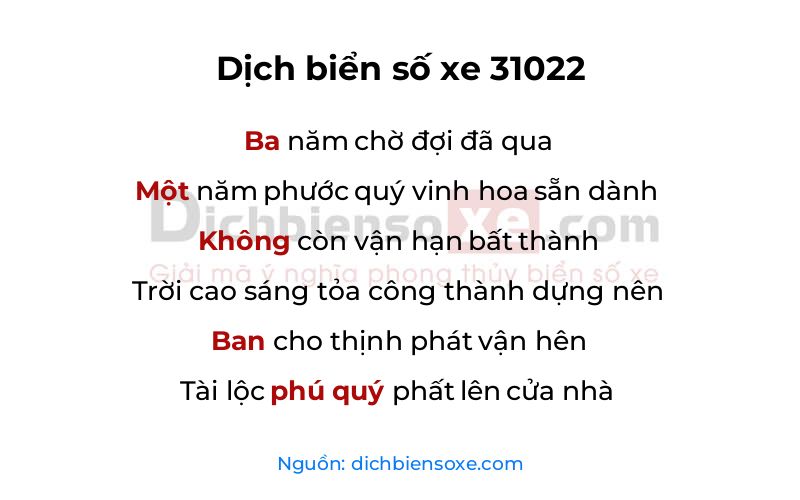 Dịch thơ biển số 31022