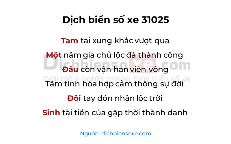 Dịch thơ biển số 31025