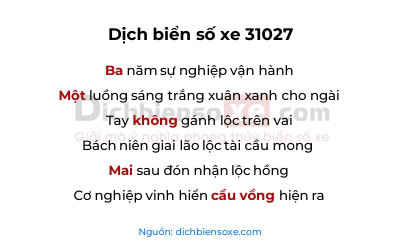 Dịch thơ biển số 31027