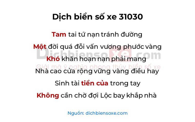 Dịch thơ biển số 31030