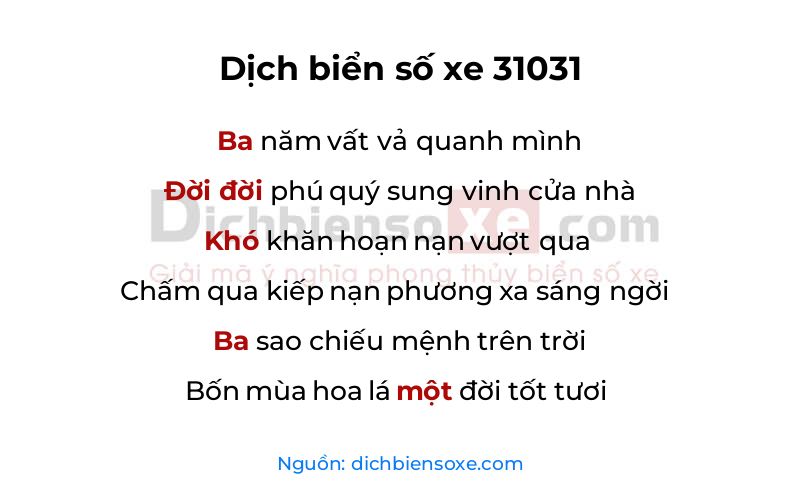 Dịch thơ biển số 31031