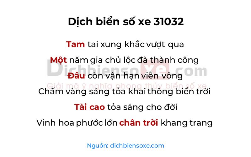 Dịch thơ biển số 31032