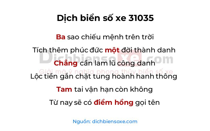 Dịch thơ biển số 31035