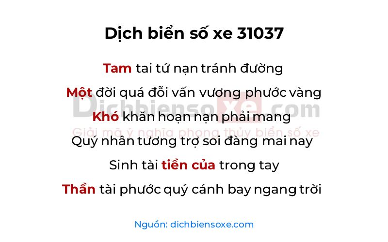 Dịch thơ biển số 31037