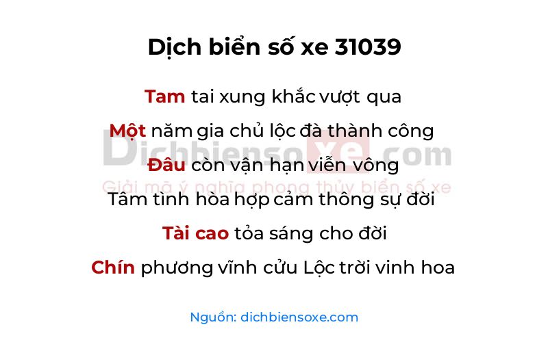 Dịch thơ biển số 31039
