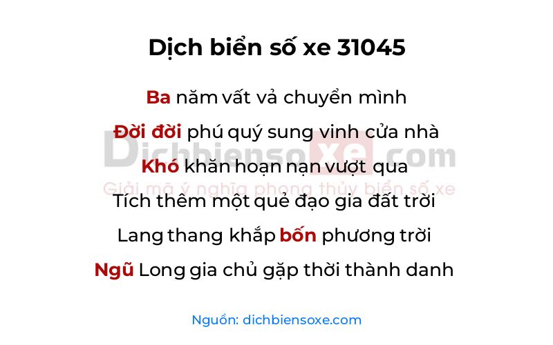 Dịch thơ biển số 31045