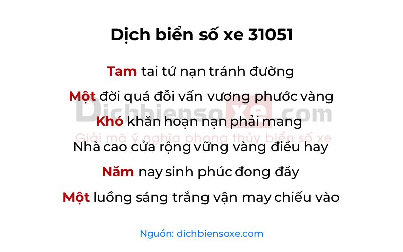 Dịch thơ biển số 31051